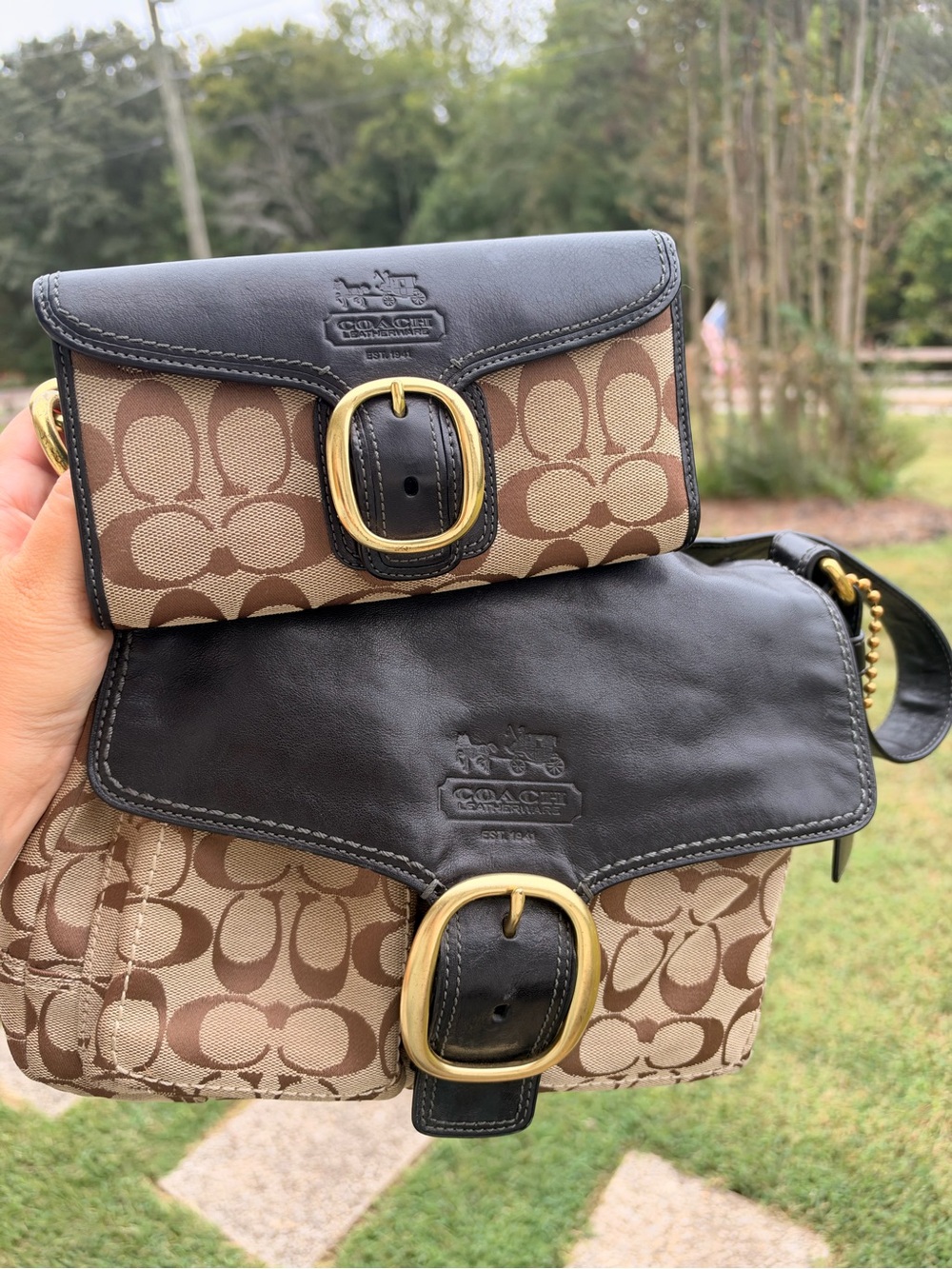Coach Signature Canvas and Leather Shoulder Bag with Matching Wallet
